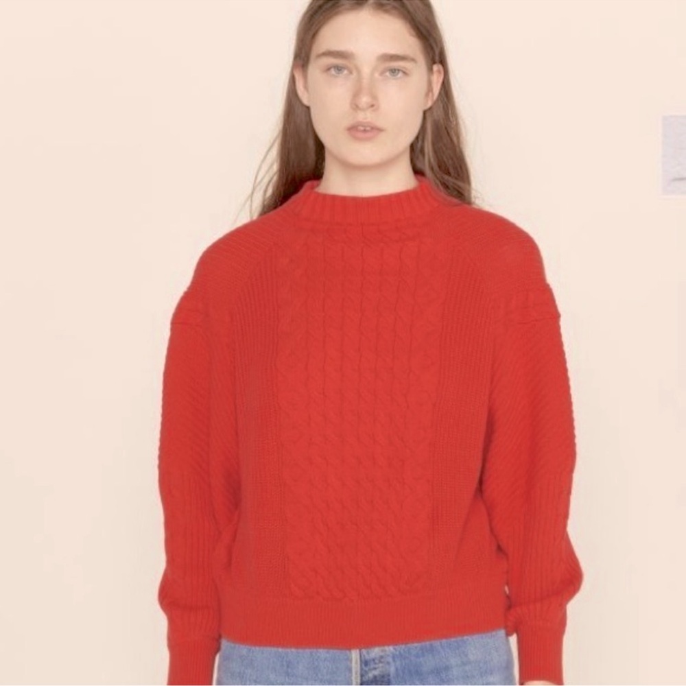EntireWorld Organic Cotton Cableknit red pullover sweater, slouchy, size Small